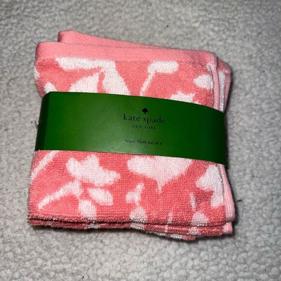 Kate Spade Pink White Floral Wash Cloth Set of 4 NWT - Picture 6 of 8
